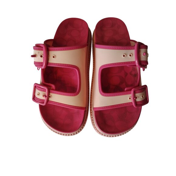 Coach Lainey Platform Flower Pink Slide Rubber Sandals, Size 7B, Buckle, READ - Picture 2 of 12